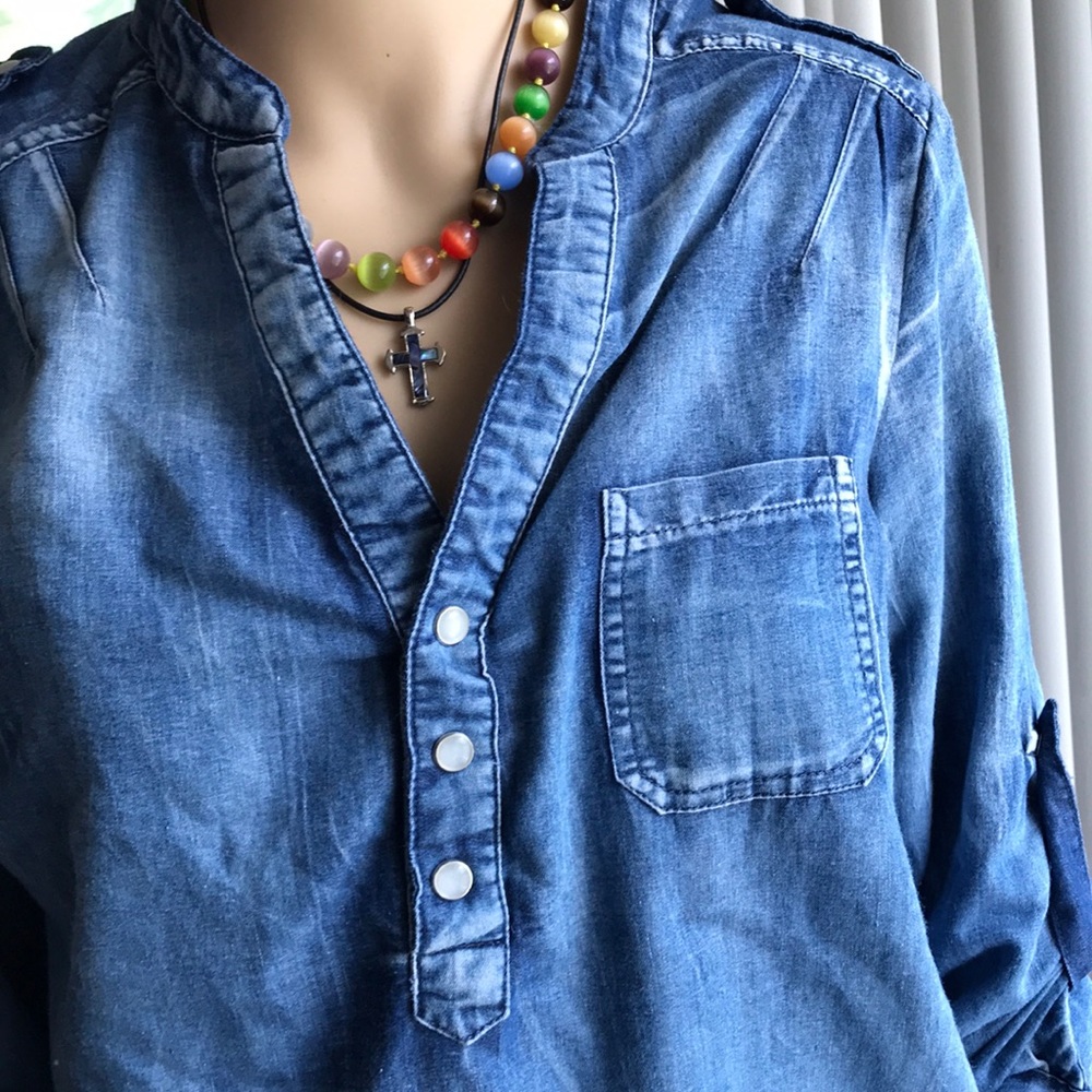 Audrey Ann jean top blouse Sz L